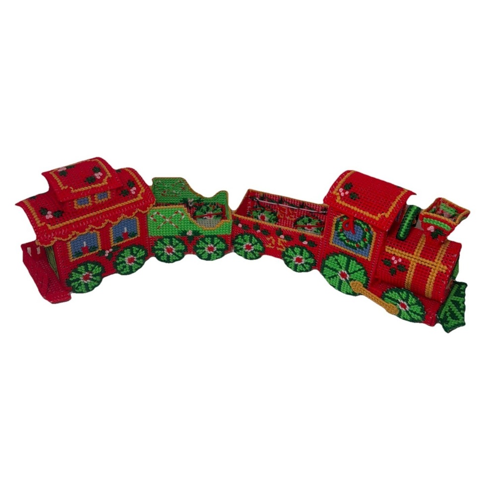 Handmade Needlepoint Christmas Train Plastic Canvas